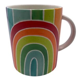 Anthropologie Rainbow Stripe Mug Ceramic Bright Colors Coffee Tea Cup